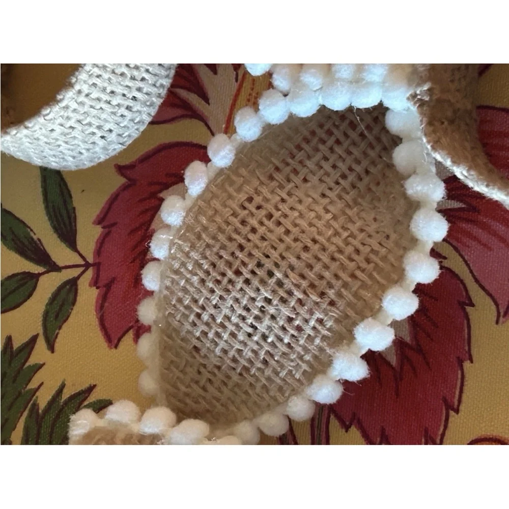 NWOT 4 Burlap Bunny Rabbit Ear Napkin Rings Tan w/ White‎ Pom Pom Fringe